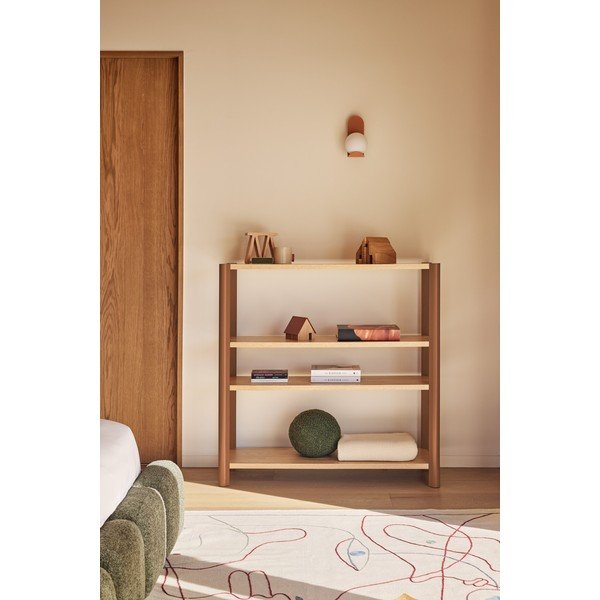 Regal v hrastovem dekorju v opečnato oranžni in svetli naravni barvi 126x128x43 cm Bona – Teulat-image-1