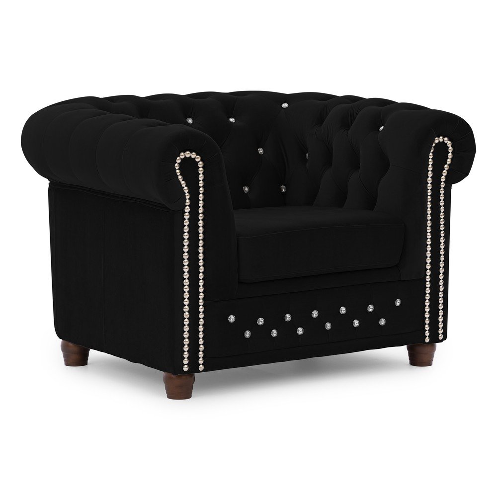 Črn žameten Chesterfield fotelj York Blik