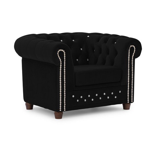 Črn žameten Chesterfield fotelj York Blik – Ropez