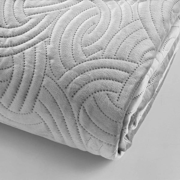 Siv žameten komplet pregrinjala in prevleke za vzglavnik 240x260 cm Solange – douceur d'intérieur-image-2