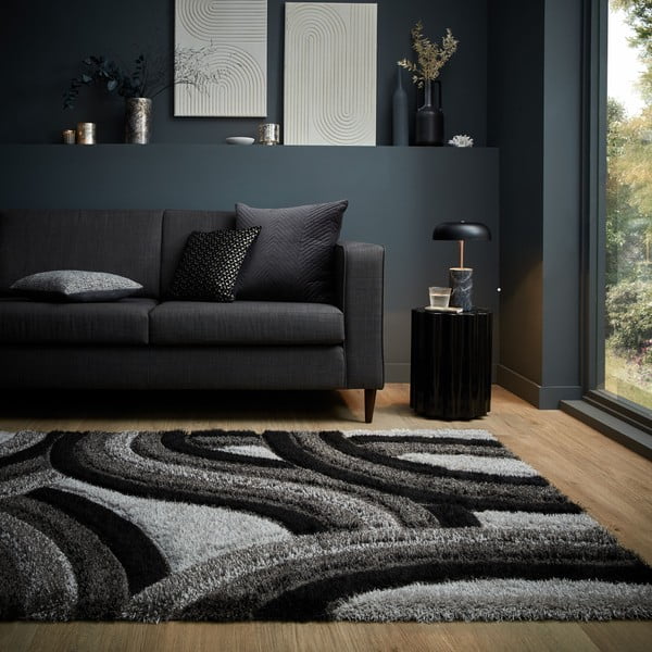 Črno-siva ročno tkana preproga iz recikliranih vlaken 160x230 cm Velvet – Flair Rugs-image-1