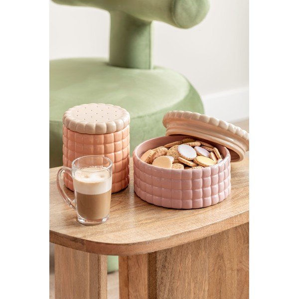 Svetlo rožnata dekorativna keramična škatla za shranjevanje ø 20x10 cm Biscuit Box – PT LIVING-image-1