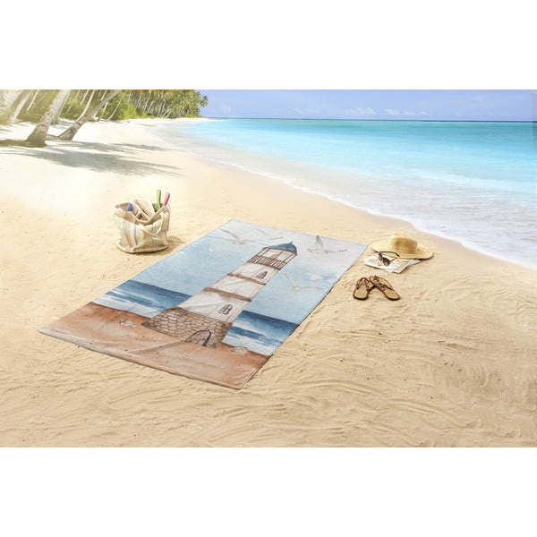 Modra/rjava žametna brisača za na plažo 100x180 cm Berlin – Good Morning-image-1