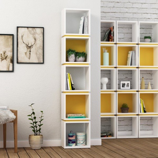 Bela in oranžna knjižna omara Multi White Mustard-image-1