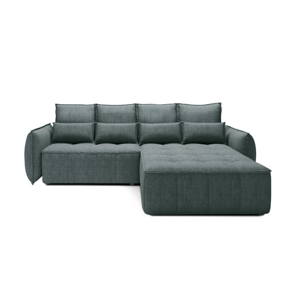 Zelena žametna raztegljiva/s prostorom za shranjevanje kotna sedežna garnitura (desni kot/z ležalnikom) Campo – ELTAP