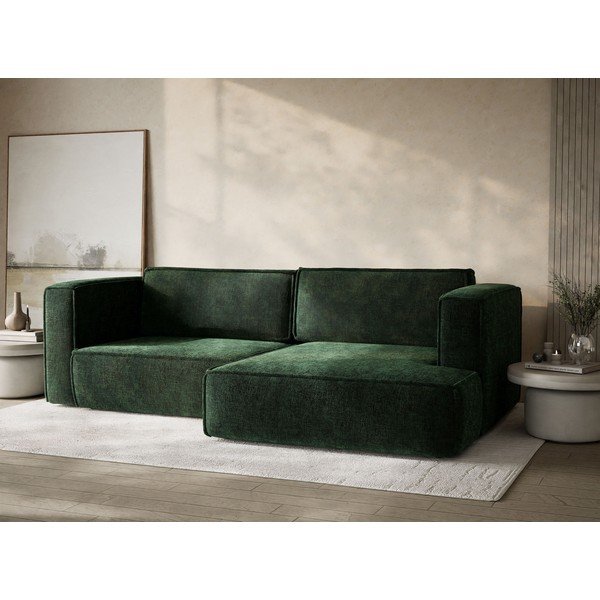 Temno zelena raztegljiva/s prostorom za shranjevanje kotna sedežna garnitura iz šenilje (desni kot/z ležalnikom) Velto – Maison de Rêve-image-4