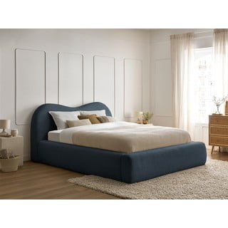 Temno modra oblazinjena zakonska postelja s prostorom za shranjevanje in letvenim dnom 140x190 cm Orlane – Bobochic Paris