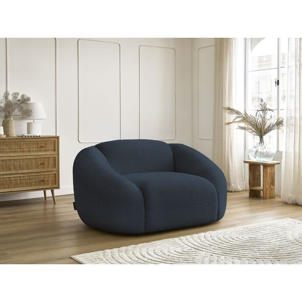 Temno moder fotelj iz tkanine bouclé Tina – Bobochic Paris-image-4