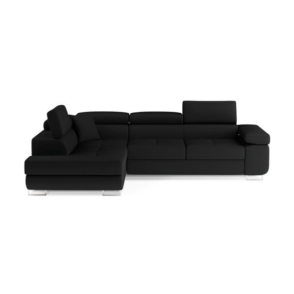 Črna raztegljiva/s prostorom za shranjevanje kotna sedežna garnitura (levi kot/v obliki črke L) Anton – ELTAP