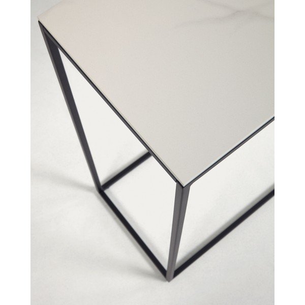 Črno-bela stranska mizica s keramično ploščo 30x110 cm Rewena – Kave Home-image-4