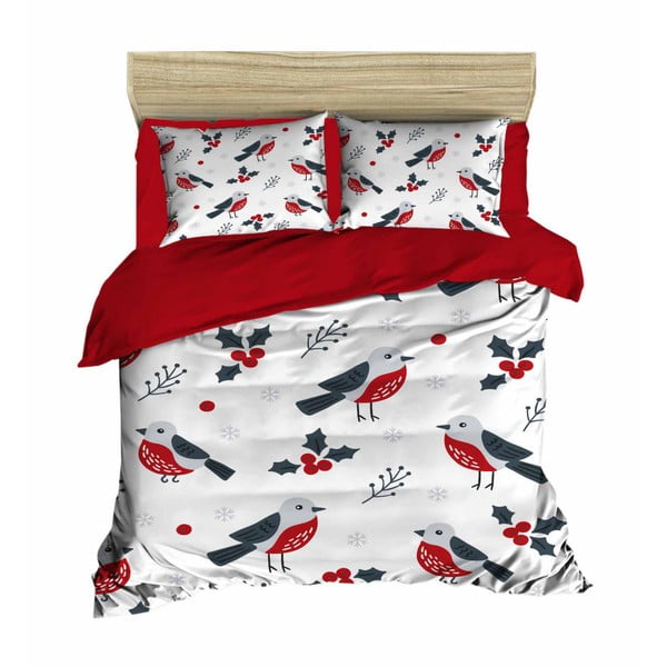 Komplet posteljnine in rjuh za zakonsko posteljo Birds Red, 200 x 220 cm