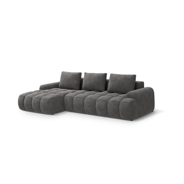 Siva žametna raztegljiva/s prostorom za shranjevanje kotna sedežna garnitura (levi kot/z ležalnikom) Linz – Cosmopolitan Design-image-2