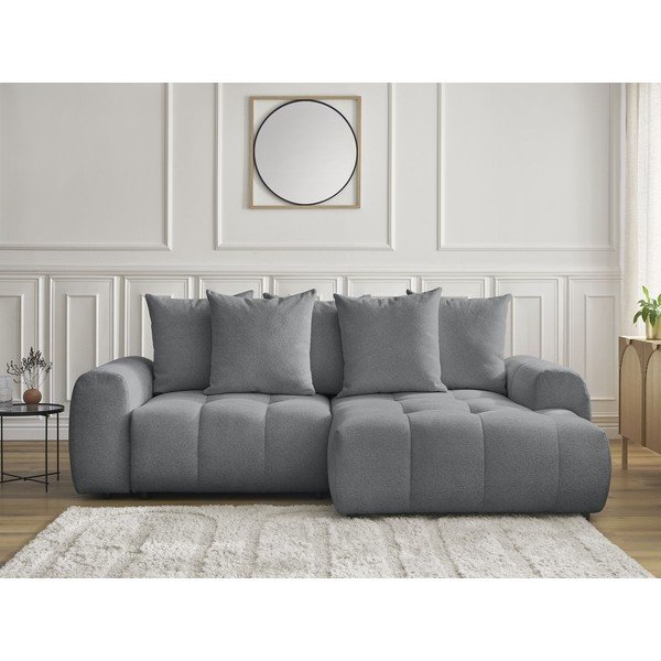 Siva raztegljiva kotna sedežna garnitura iz šenilje s prostorom za shranjevanje (desni kot/z ležalnikom) Roxelane – Bobochic Paris-image-1