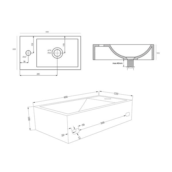 Svetlo siv betonski manjši umivalnik 40x22 cm Crest – Sapho-image-3
