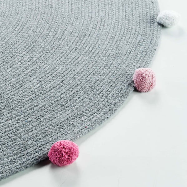 Svetlo siva okrogla preproga ø 90 cm Pompomparty – douceur d'intérieur-image-3
