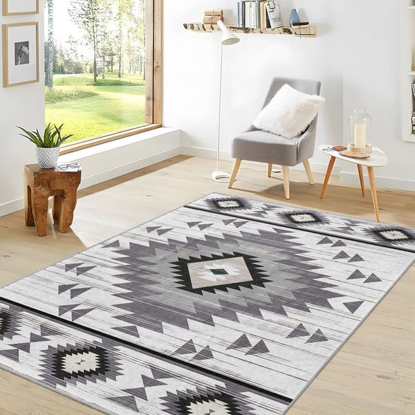 Svetlo siv pralen tekač 80x200 cm Ethnic Geo – Mila Home-image-2