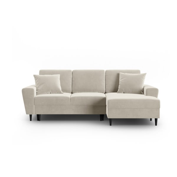 Bež žametna raztegljiva kotna sedežna garnitura s prostorom za shranjevanje (desni kot/z ležalnikom) Kyoto – Cosmopolitan Design