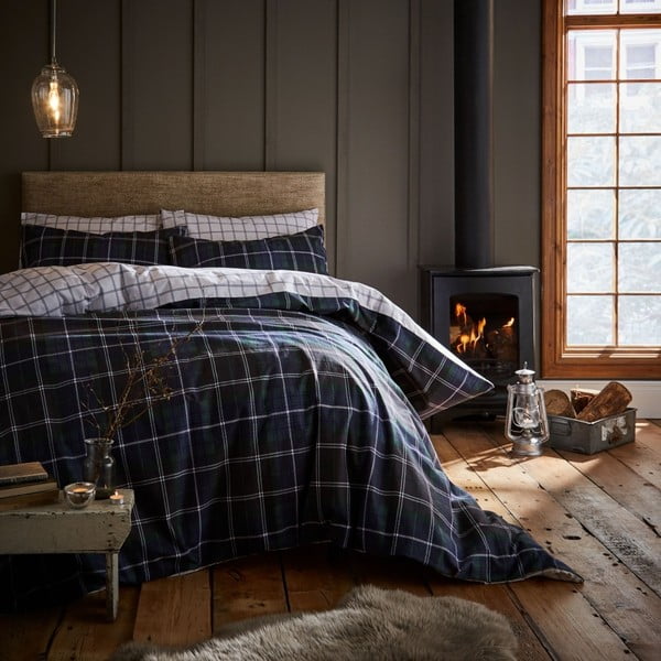 Modro posteljno perilo za eno osebo Catherine Lansfield Tartan Check, 135 x 200 cm