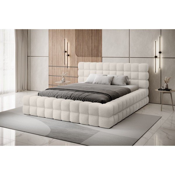 Bela oblazinjena zakonska postelja s prostorom za shranjevanje in z letvenim dnom 160x200 cm Dizzle – ELTAP-image-1