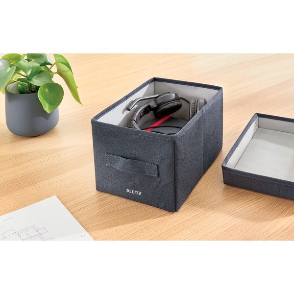 Temno sive tekstilne škatle za shranjevanje v kompletu 2 ks s pokrovom 19x28.5x16 cm – Leitz-image-1