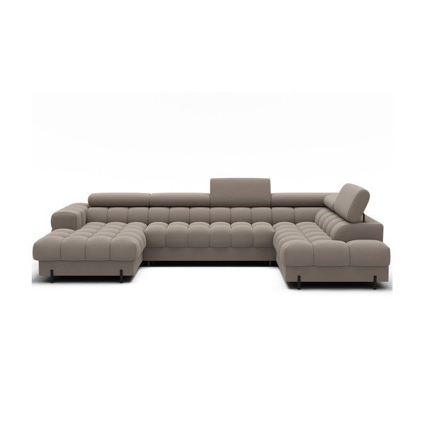 Svetlo rjava žametna raztegljiva kotna sedežna garnitura (desni kot/v obliki črke "U") Feraria – ELTAP