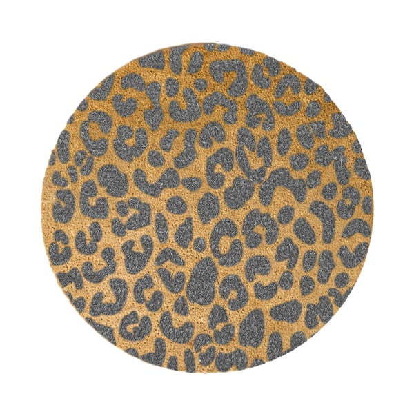 Siva okrogla preproga iz naravnega kokosovega vlakna Artsy Doormats Leopard, ⌀ 70 cm