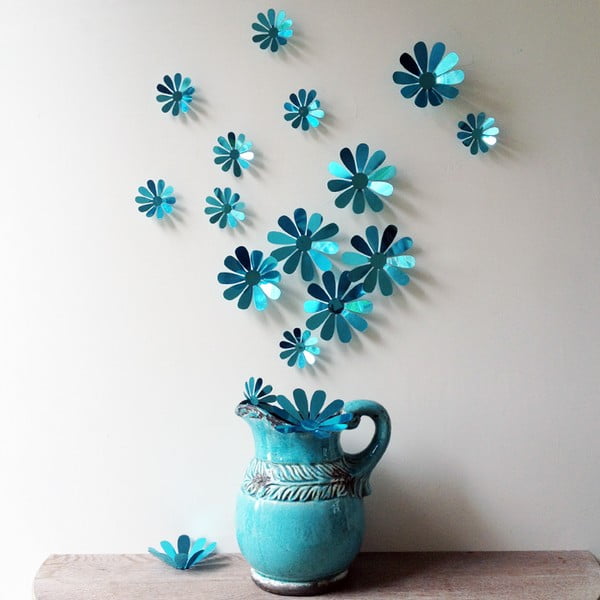 Komplet 12 modrih samolepilnih 3D nalepk Ambiance Flowers Chic