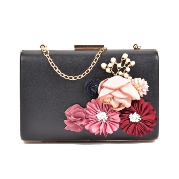 Črna torbica z rožnatimi cvetovi Sofia Cardoni