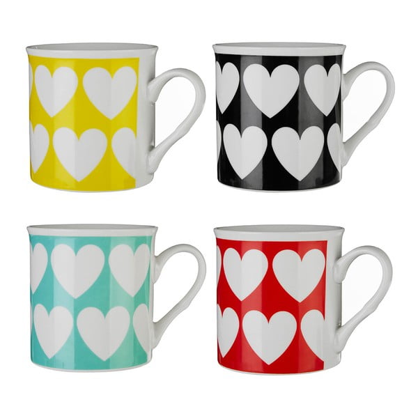Komplet 4 barvnih porcelanastih skodelic Premier Housewares Hearts, 342 ml