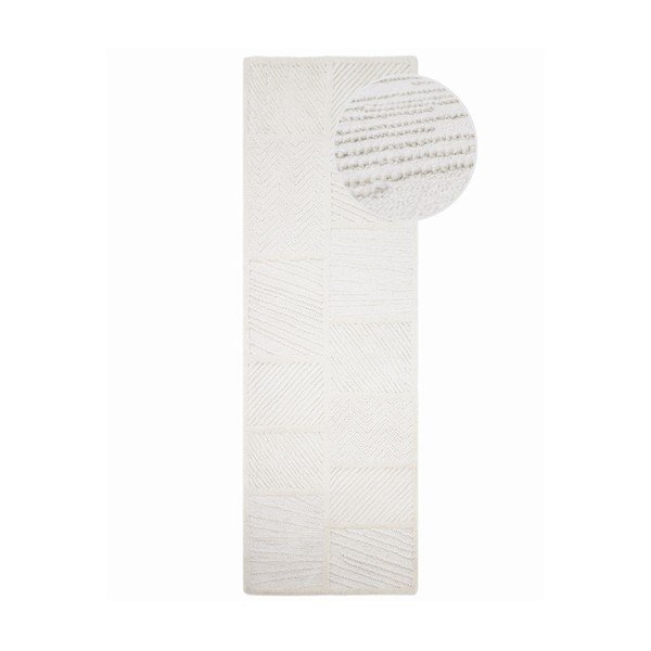 Bel ročno tkan tekač iz mešanice volne 80x230 cm Sculptured Blocks – Flair Rugs