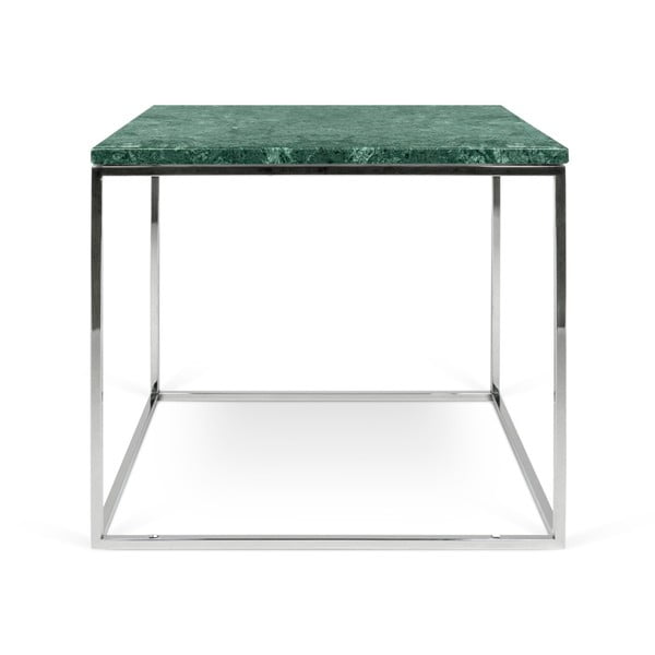 Zelena marmorna mizica s kromiranimi nogami TemaHome Gleam, 50 x 50 cm