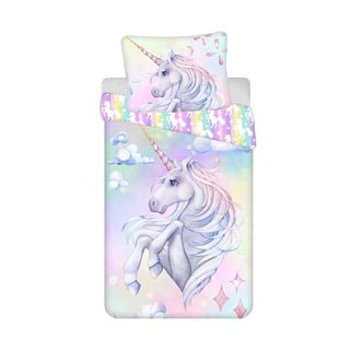 Enojna bombažna otroška posteljnina 140x200 cm Unicorn "Pastel Rainbow"  – Jerry Fabrics