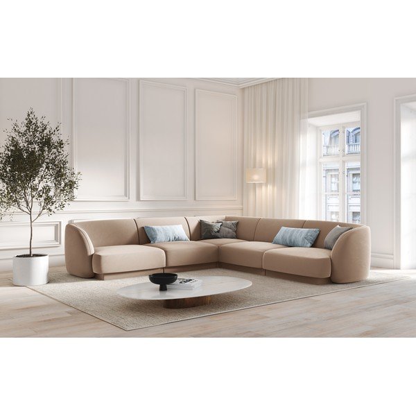Bež žametna kotna sedežna garnitura Miley  – Micadoni Home-image-1