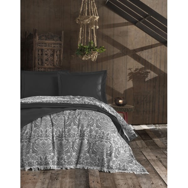 Antracitno bombažno pregrinjalo za zakonsko posteljo EnLora Home Nish, 240 x 260 cm
