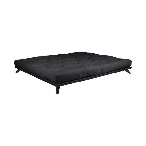 Postelja iz borovega lesa z vzmetnico Karup Design Senza Double Latex Black/Black, 160 x 200 cm