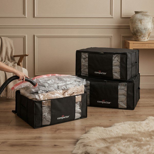 Črne vakuumske plastične škatle za shranjevanje v kompletu 3 ks 65x45x27 cm Black Edition – Compactor-image-1