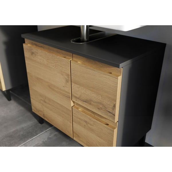 Temno siva omarica za pod umivalnik v hrastovem dekorju 60x56 cm Salinas - Germania-image-1