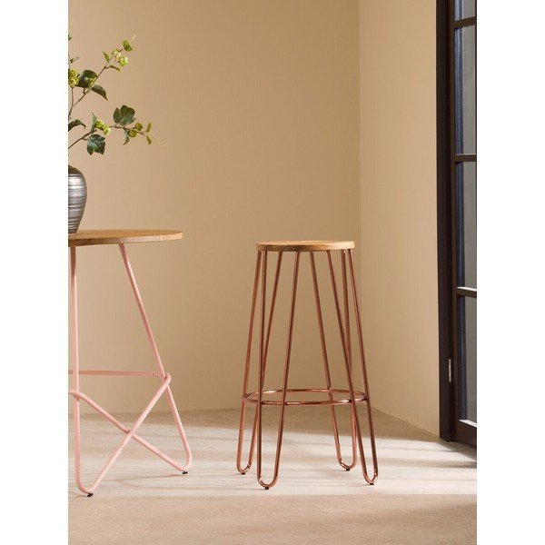 Barsko stol iz masivnega bresta v naravni barvi/v rožnato zlati (višina sedeža 75 cm) District – Premier Housewares-image-1