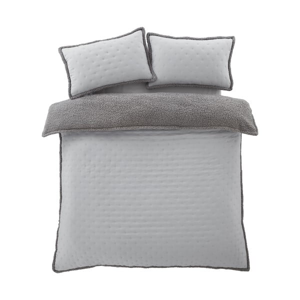 Siva posteljnina za zakonsko posteljo iz sherpa flisa 200x200 cm Cosy Nori – Catherine Lansfield