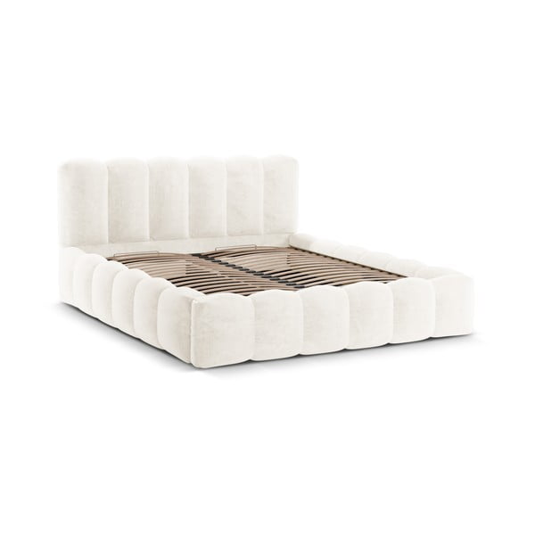 Kremno bela oblazinjena zakonska postelja s prostorom za shranjevanje z letvenim dnom 160x200 cm Lupine – Micadoni Home