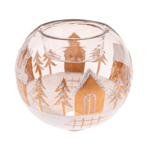 Steklen svečnik z božičnim motivom Snowy Land – Dakls