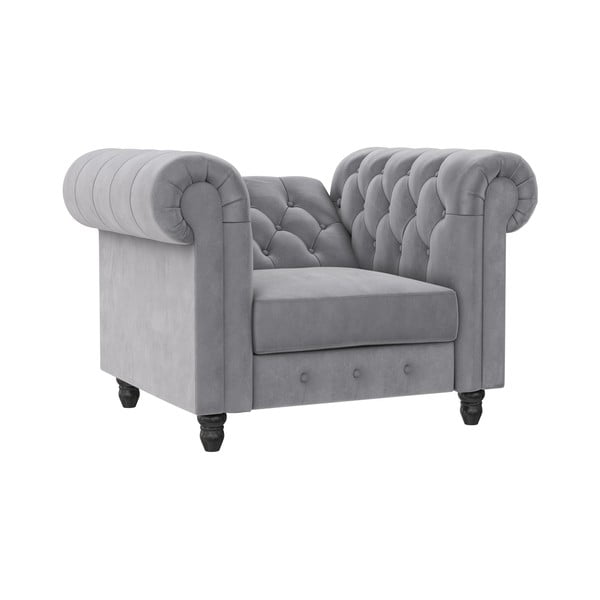 Svetlo siv žameten Chesterfield fotelj Felix – Støraa-image-4