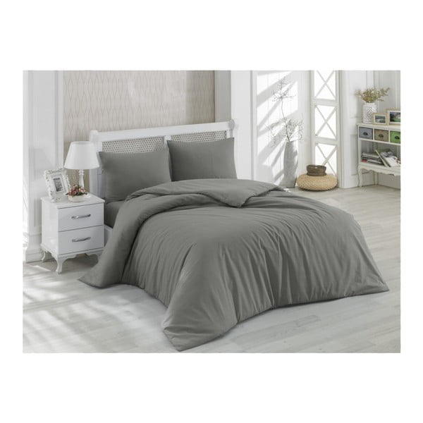 Siva bombažna posteljnina za zakonsko posteljo s prilegajočo se rjuho Minimal, 200 x 220 cm