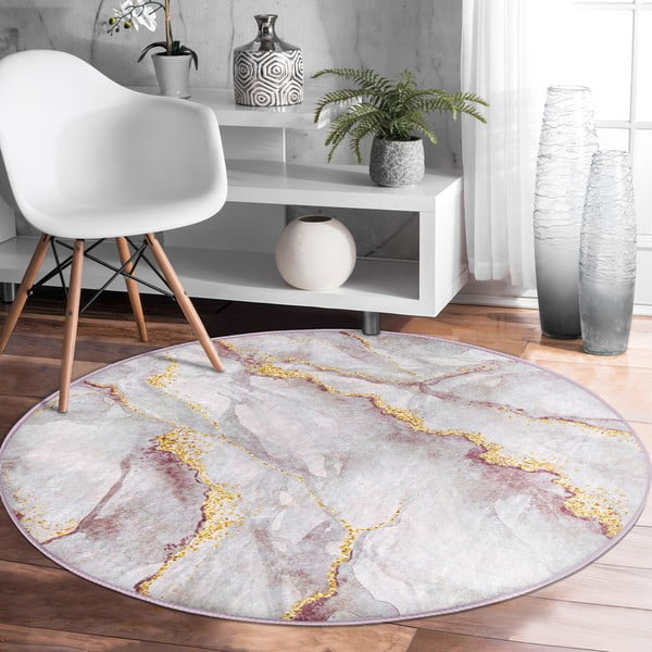 Svetlo rožnata/v zlati barvi pralna okrogla preproga ø 120 cm Marble – Mila Home-image-3