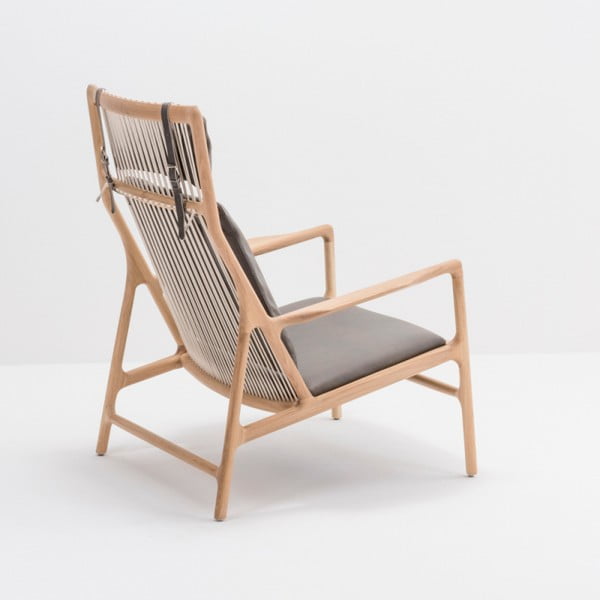 Fotelj z masivno hrastovo konstrukcijo in sedežem iz sivega usnja Gazzda Dedo-image-2