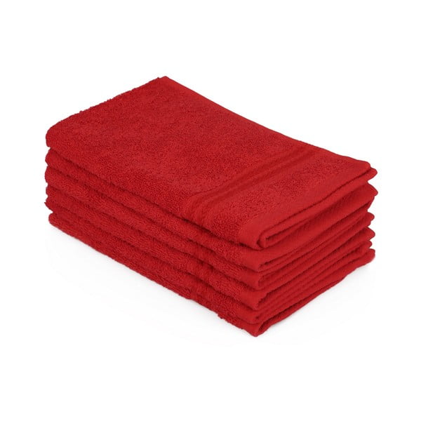 Komplet 6 rdečih kopalniških brisač, 50 x 30 cm