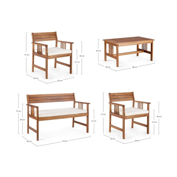 Vrtna garnitura iz masivne akacije v temni naravni barvi za 4 osebe Noemi   – Bizzotto-image-3