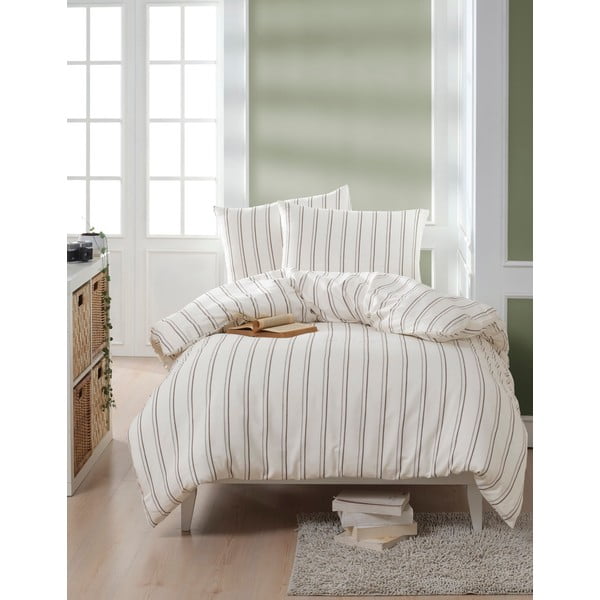 Bež/kremno bela enojna posteljnina 140x200 cm Hamilton – Mijolnir