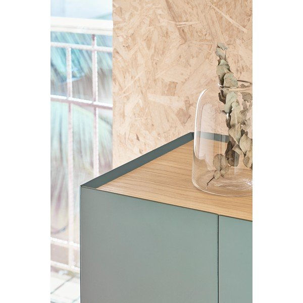Zelena visoka komoda v hrastovem dekorju 95x120 cm Arista – Teulat-image-2