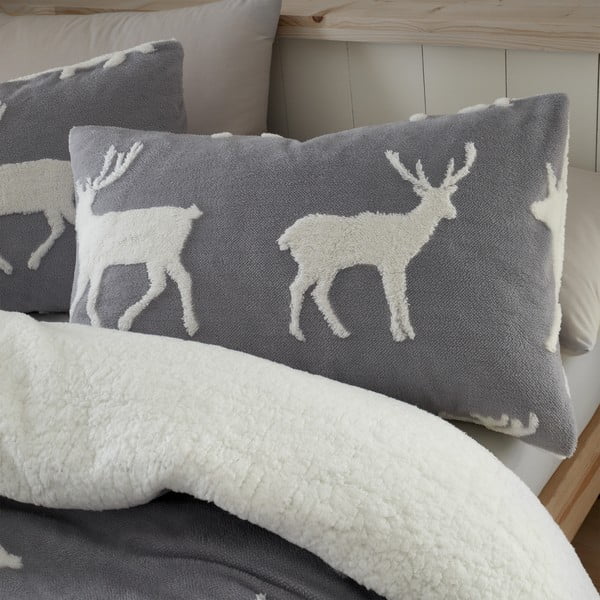 Belo-siva posteljnina 200x200 cm Stag Sherpa - Catherine Lansfield-image-2